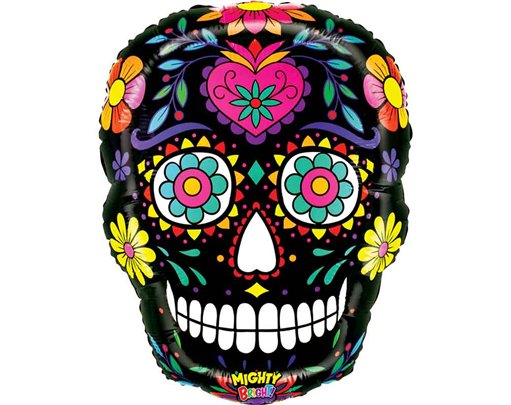 27in MIGHTY BLACK SUGAR SKULL FOIL BALLOON
