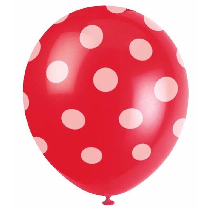 (6) 12IN RED DOTS BALLOONS
