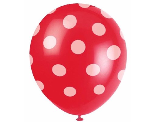 (6) 12IN RED DOTS BALLOONS