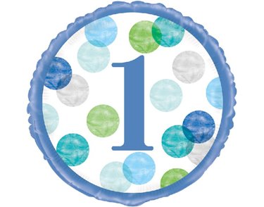 18in BLUE DOTS 1ST BIRTHDAY FOIL BALLOON