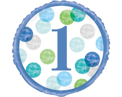 18in BLUE DOTS 1ST BIRTHDAY FOIL BALLOON
