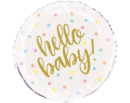 18in HELLO BABY GOLD BABY SHOWER FOIL BALLOON