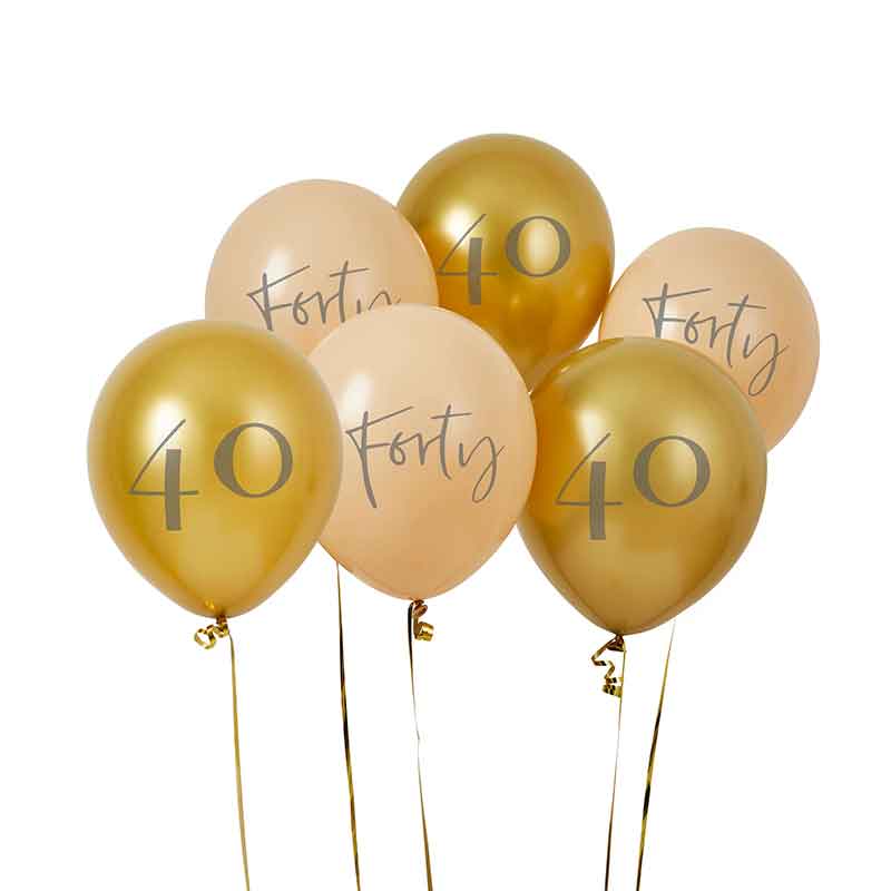6PK 12in GOLD & NUDE 'FORTY' LATEX BALLOONS