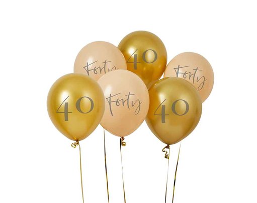 6PK 12in GOLD & NUDE 'FORTY' LATEX BALLOONS