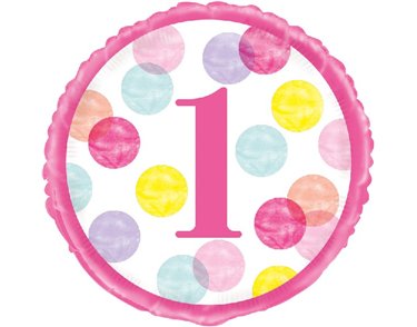 18in PINK DOTS 1ST BIRTHDAY FOIL BALLOON