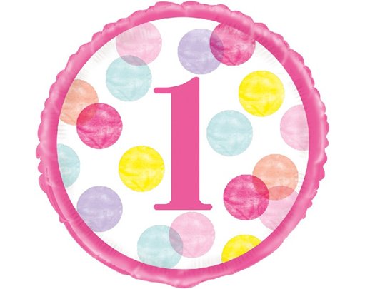 18in PINK DOTS 1ST BIRTHDAY FOIL BALLOON