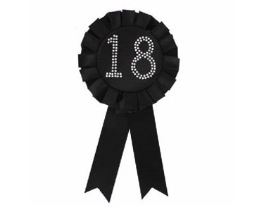 18TH BIRTHDAY BLACK ROSETTE BADGE