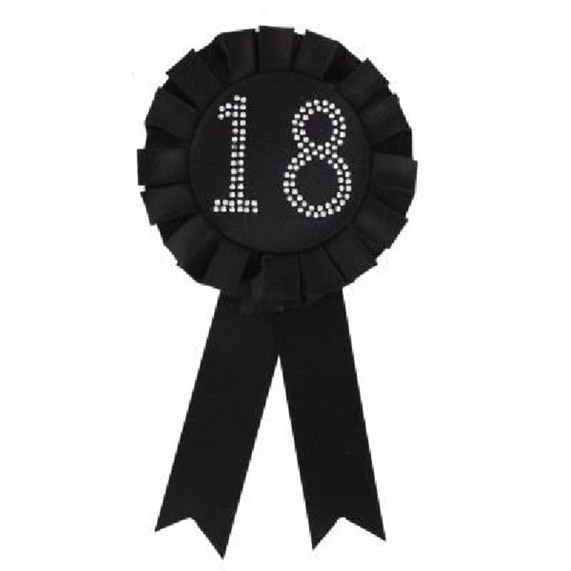 18TH BIRTHDAY BLACK ROSETTE BADGE