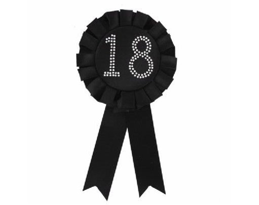 18TH BIRTHDAY BLACK ROSETTE BADGE