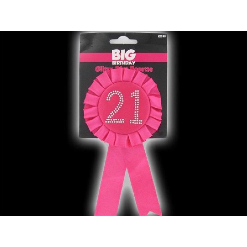 21ST BIRTHDAY PINK ROSETTE BADGE