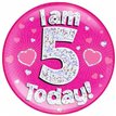 6IN I AM 5 TODAY PINK JUMBO BADGE
