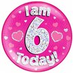 6IN I AM 6 TODAY PINK JUMBO BADGE