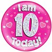6IN I AM 10 TODAY PINK JUMBO BADGE