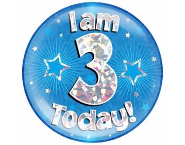 6IN I AM 3 TODAY BLUE JUMBO BADGE