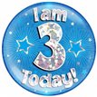 6IN I AM 3 TODAY BLUE JUMBO BADGE