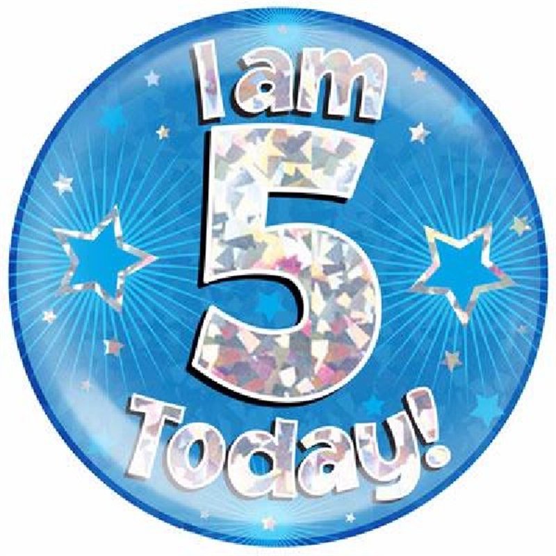 6IN I AM 5 TODAY BLUE JUMBO BADGE