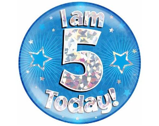 6IN I AM 5 TODAY BLUE JUMBO BADGE