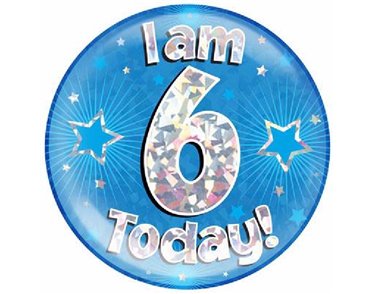 6IN I AM 6 TODAY BLUE JUMBO BADGE