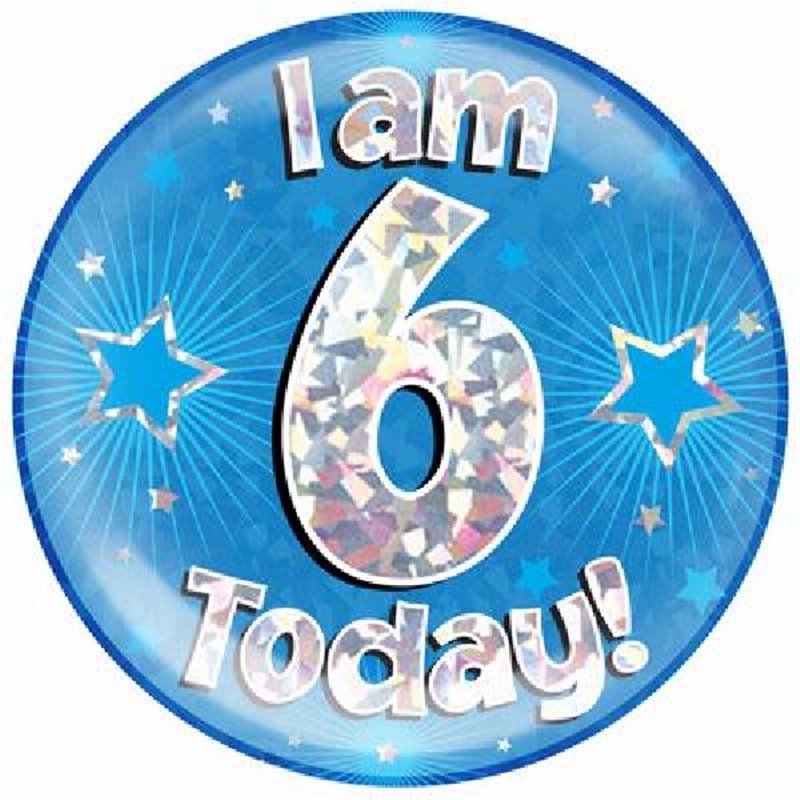 6IN I AM 6 TODAY BLUE JUMBO BADGE