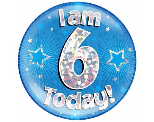 6IN I AM 6 TODAY BLUE JUMBO BADGE