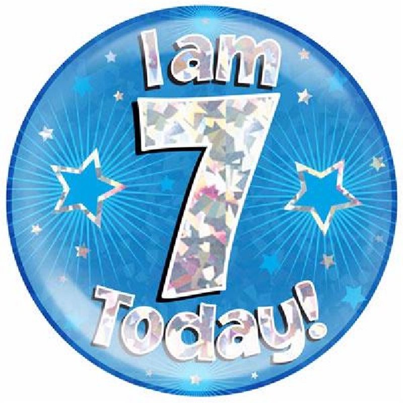 6IN I AM 7 TODAY BLUE JUMBO BADGE
