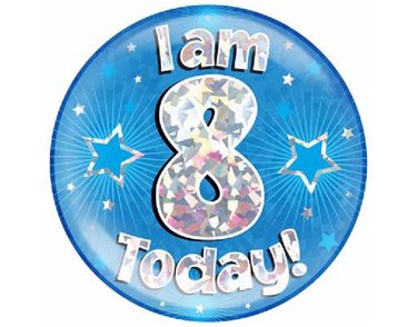 6IN I AM 8 TODAY BLUE JUMBO BADGE