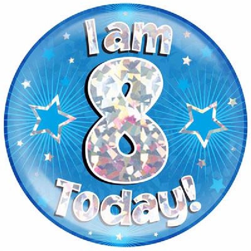 6IN I AM 8 TODAY BLUE JUMBO BADGE