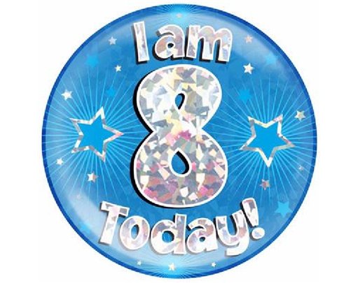 6IN I AM 8 TODAY BLUE JUMBO BADGE