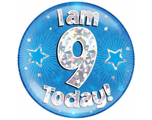 6INI AM 9 TODAY BLUE JUMBO BADGE