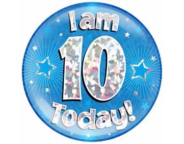 6IN I AM 10 TODAY BLUE JUMBO BADGE
