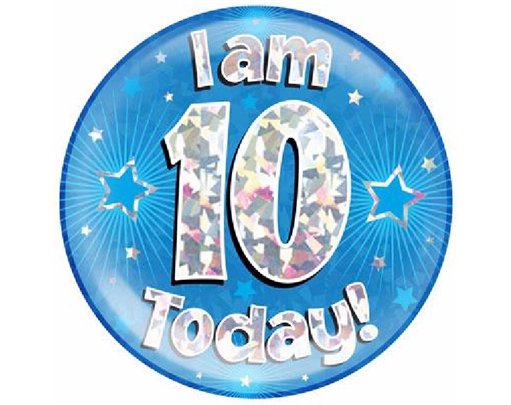 6IN I AM 10 TODAY BLUE JUMBO BADGE
