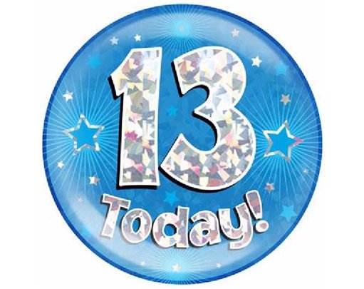 6IN 13 TODAY BLUE JUMBO BADGE