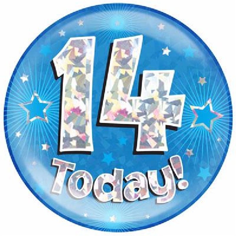 6IN 14 TODAY BLUE JUMBO BADGE