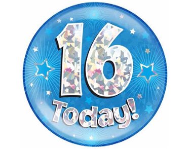 6IN 16 TODAY BLUE JUMBO BADGE