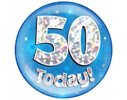 6IN 50 TODAY BLUE JUMBO BADGE