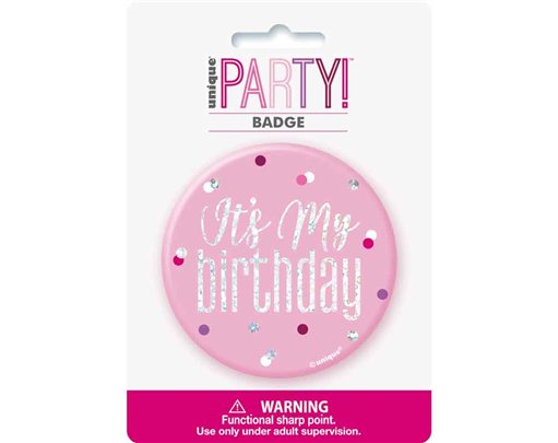 3in PINK GLITZ BIRTHDAY BADGE