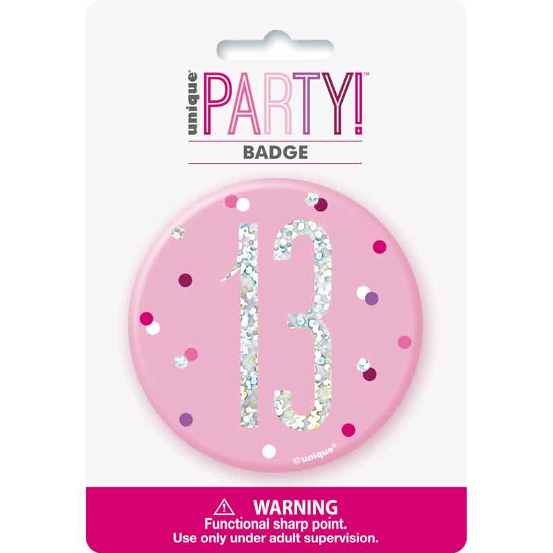 3in GLITZ PINK 13 BADGE