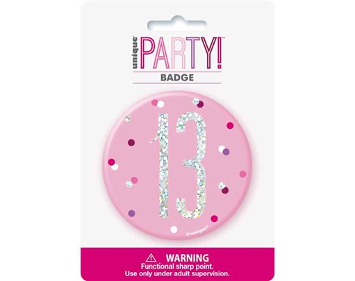 3in GLITZ PINK 13 BADGE