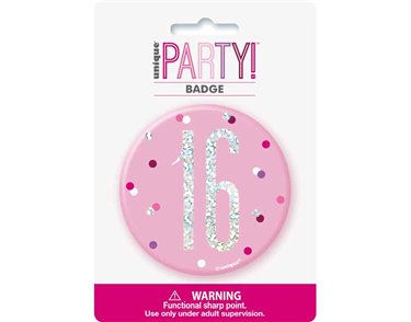 3in GLITZ PINK 16 BADGE