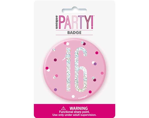 3in GLITZ PINK 16 BADGE