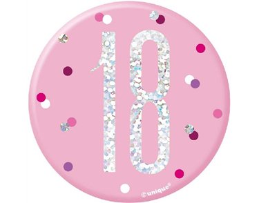 3in GLITZ PINK 18 BADGE