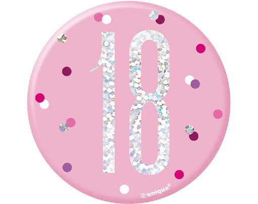 3in GLITZ PINK 18 BADGE
