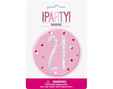 3in GLITZ PINK 21 BADGE
