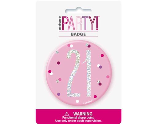 3in GLITZ PINK 21 BADGE
