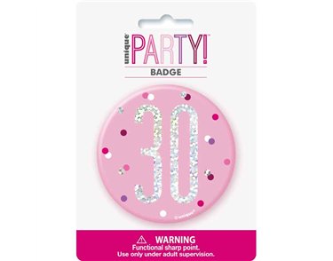 3in GLITZ PINK 30 BADGE