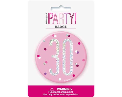 3in GLITZ PINK 30 BADGE