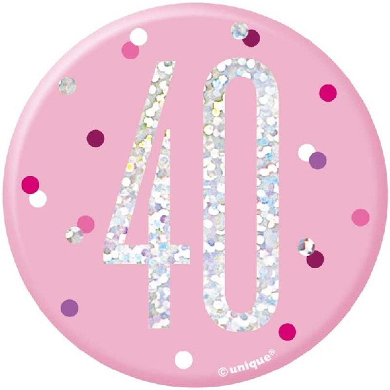 3in GLITZ PINK 40 BADGE