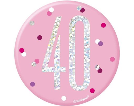 3in GLITZ PINK 40 BADGE