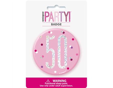 3in GLITZ PINK 50 BADGE