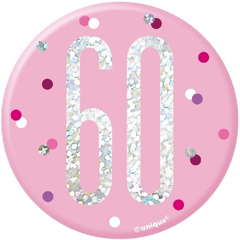 3in GLITZ PINK 60 BADGE